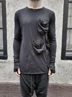 LONG SLEEVE POCKETED T-SHIRT - BLACK - S