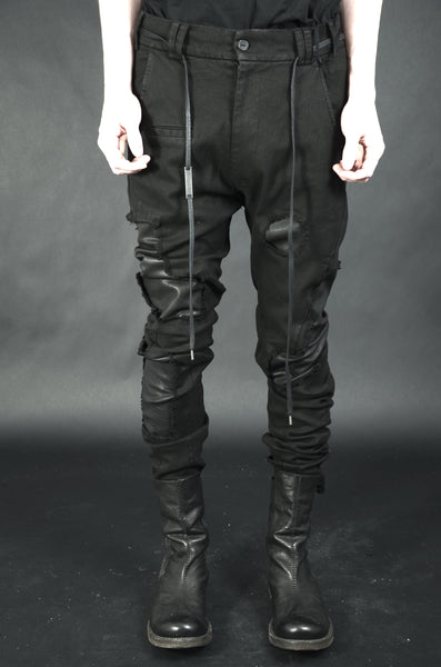 SLIM LEATHER PATCHED TROUSERS 57 BLACK
