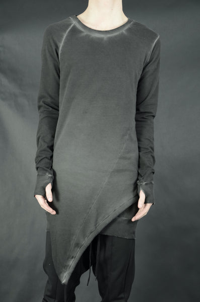 DOUBLE LAYERED ASYMMETRIC SWEATSHIRT 30 COLD DYED ANTHRACITE