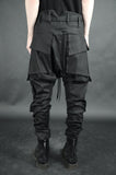 DROP CROTCH COTTON CARGO TROUSERS 70 COATED BLACK