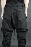 DROP CROTCH COTTON CARGO TROUSERS 70 COATED BLACK