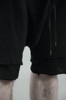 DOUBLE LAYERED KNITTED LINEN SHORTS 85 BLACK